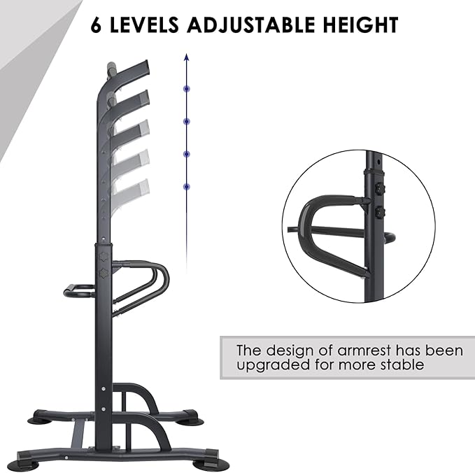SogesHome Power Tower Pull Up Bar and Dip Stand,10 Adjustable Height Assistive Trainer Dip Station,Multi-Function Strength Training Fitness Workout Station for Home Gym Fitness Equipment (Black)