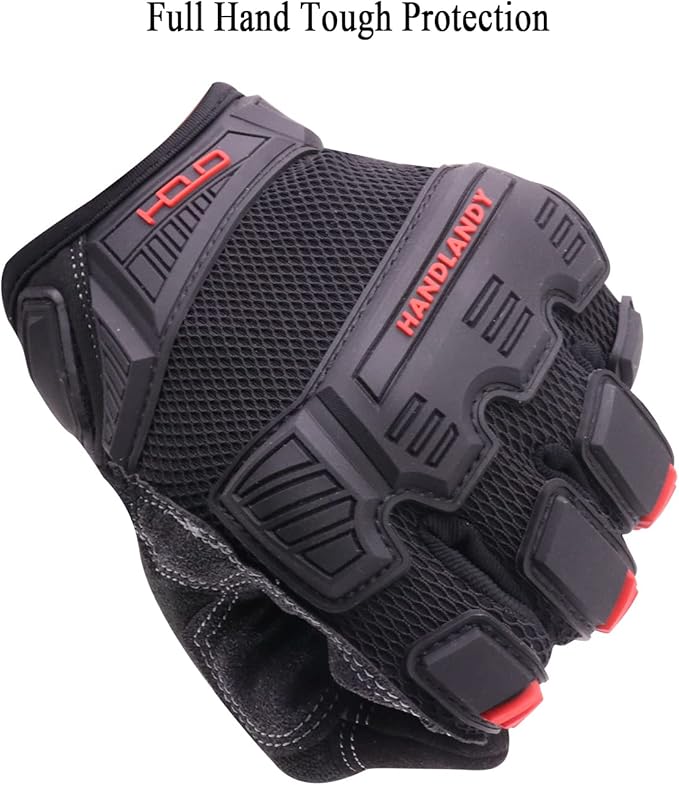HANDLANDY Mens Work Gloves Touch screen, Utility Mechanic Gloves, Flexible Breathable Fit- Padded Knuckles & Palm