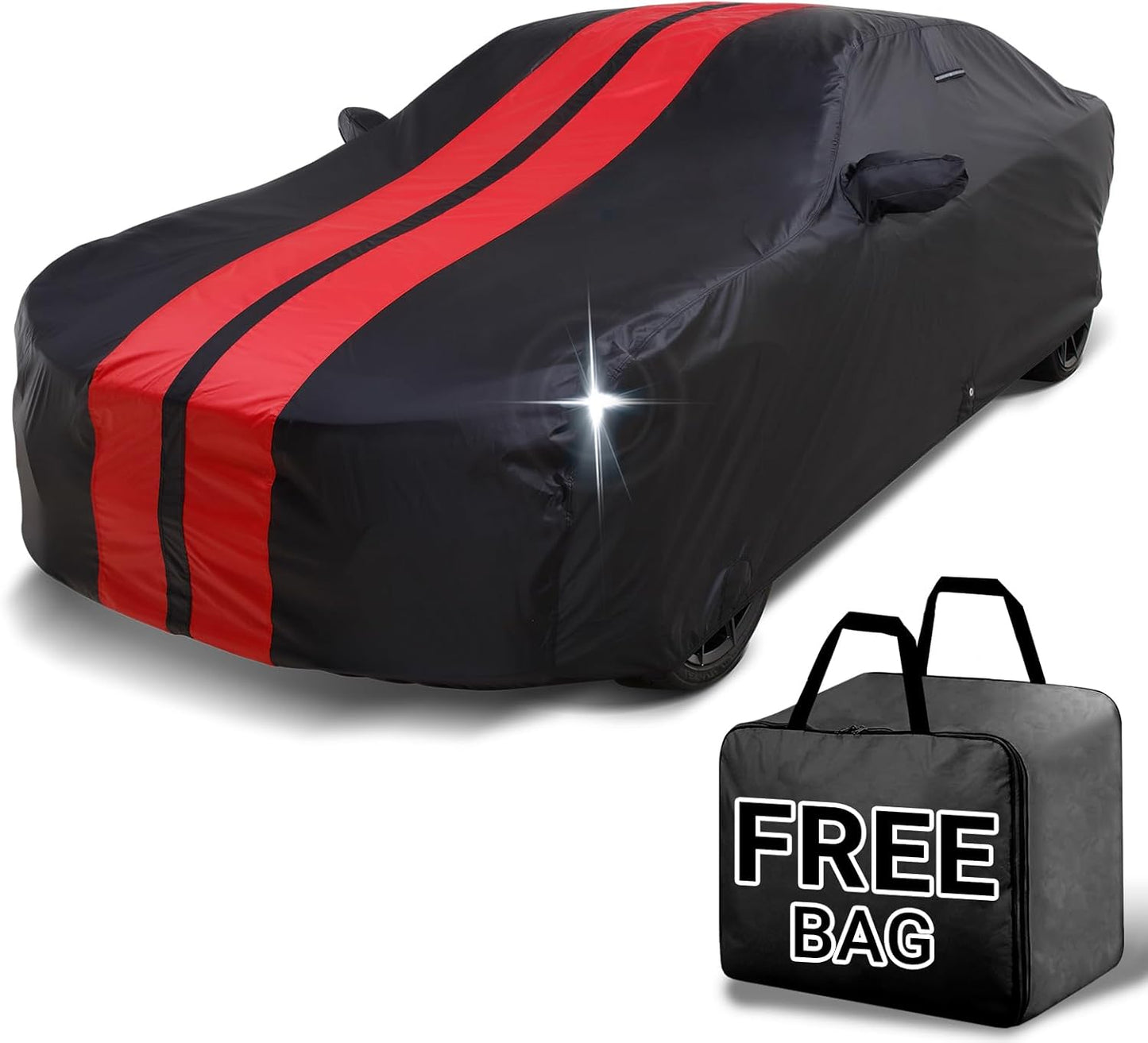 iCarCover Custom Car Cover for Chevy Lumina Sedan (1990-2001) Waterproof All Weather Rain Snow UV Sun Protector Full Exterior Indoor Outdoor Car Cover (Stripe - Black/Red)