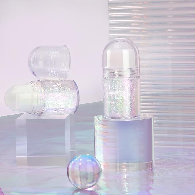 Roll-on Holographic Body Glitter Gel for Face Hair, Chameleon Color Changing Glitter Gel Under Light, Chunky Mermaid Sequins Festival Party Rave Accessories Shimmer Makeup (8# Sparkling Pink)