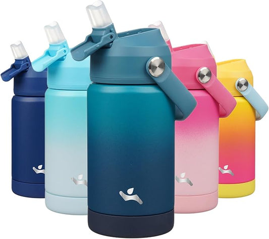 Insulated Water Bottle with Straw Lid,12 oz Stainless Steel Vacuum Metal Bottle with Silicone Handle,Vast