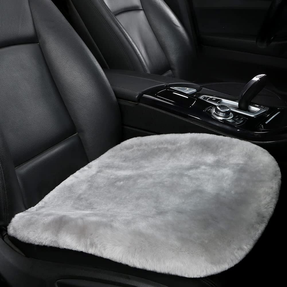 LLB Genuine Sheepskin Car Seat Cushion Seat Covers for Cars Trucks SUV Comfort Seat Protector Pad for Car Driver Seat Car Accessories for Women Office Chair Car Decor (Grey, Front Seat Cushion-1 Pc)