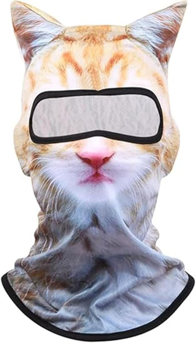 Ski Mask, 3D Cat Ski Mask Balaclava Face Men Women, Cat Mask with Ears, Cute Full Face Shiesty Mask Animal Ski UV Sun Protection Face Mask for Outdoor Hiking Riding Ski Halloween Party Yellow