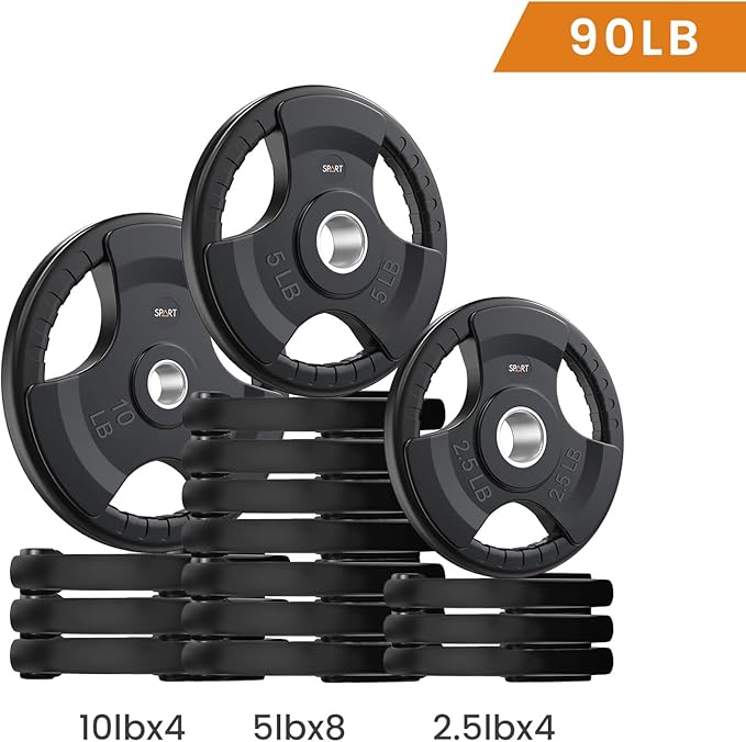 SPART Weight Plate 2-Inch Rubber Coated Olympic Grip Plate for Barbell,Solid Cast Iron Weight Plates in Pairs or Single for Strength Training,Weightlifting,Crossfit,Home Gym(5LB/10LB/25LB/35LB/45LB)