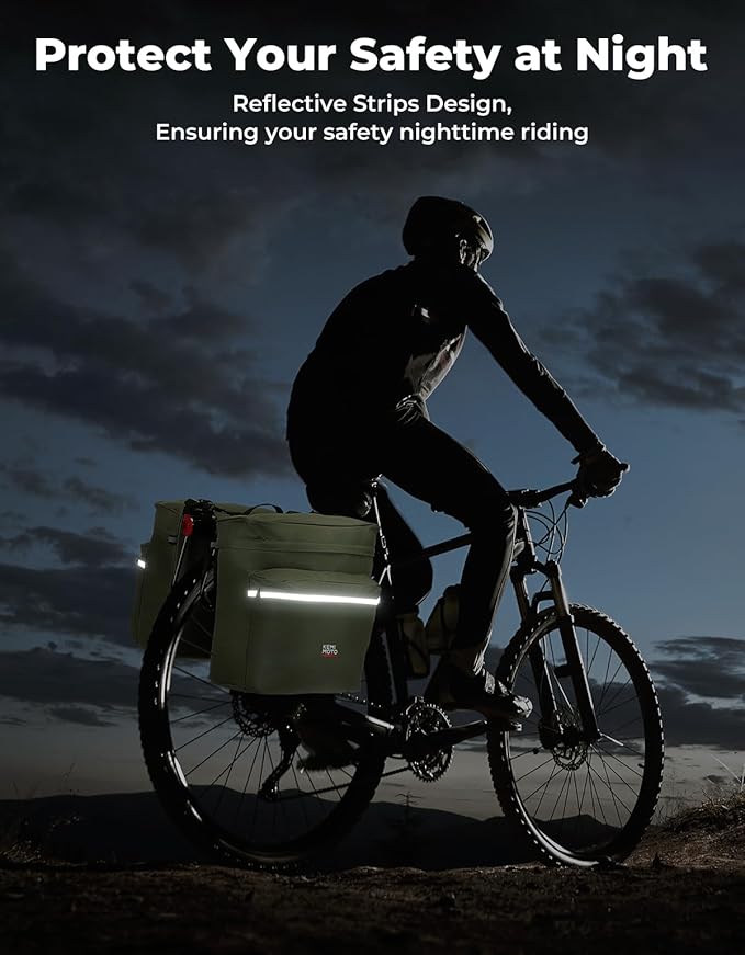 KEMIMOTO Bike Bag Panniers with Rain Cover, 34L Waterproof Bicycle Saddle Bag for Rear Rack Mountain Biking Bags Storage, Ebike Accessories for Commuter Grocery Shopping Travel Carrier, Green