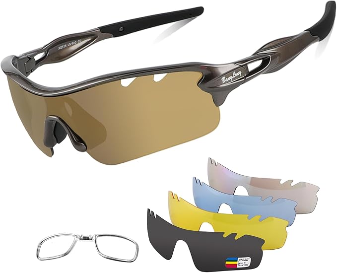 BangLong Polarized Sports Sunglasses Cycling Sun Glasses for Men Women with 5 Interchangeable Lenes for Running Baseball Golf