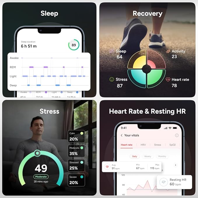 Gabit Smart Ring | Health Tracker | Sleep, Fitness, Nutrition, Stress | 7+ Day Battery, Track Steps, AI Food Logging | Buy Sizing Kit First | Smart Ring for Men & Women | Titanium, Matte Black 11