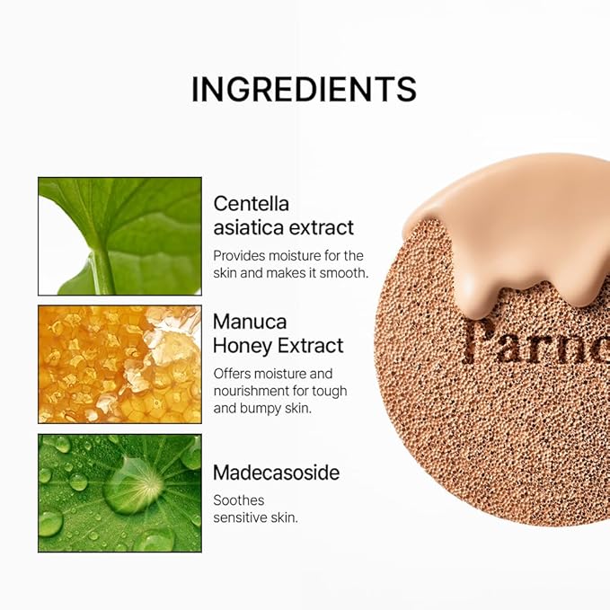 Parnell Cicamanu Serum Cushion 45N Nutmeg 0.52 fl oz | Hydrating Serum Foundation for Soothing, Pore Blurring & Radiant Glass Skin | Lightweight Korean Cushion for Sensitive Skin | K-Beauty