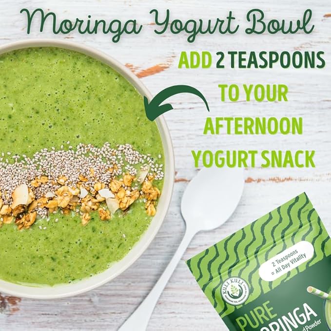 Kuli Kuli Moringa Oleifera Organic Leaf Powder & Green Smoothie, 100% Pure USDA Certified & Non-GMO Moringa Powder, Great with Smoothies, Tea, and Food, 4 Pack