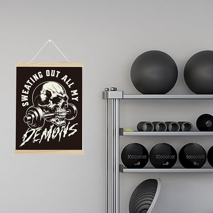 Gym Dumbbell Motivational Posters College Dorm Posters Gifts for Guys Friends Sweating Out All My Demons Gym Flag Wall Art Decor Sign for Home Gym Bedroom Office