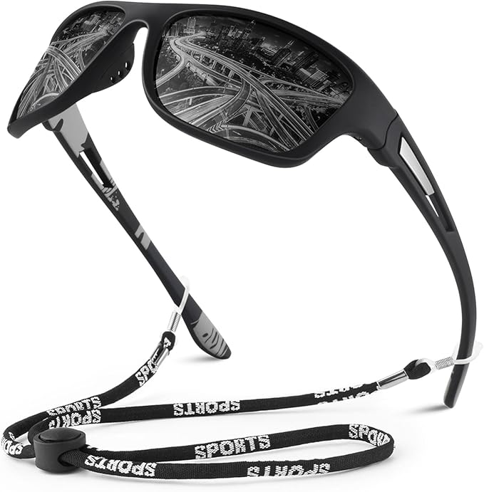 Polarized Sports Sunglasses for Men Women,Fishing Driving Rectangular Goggles UV400 Protection