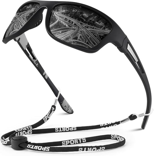 Polarized Sports Sunglasses for Men Women,Fishing Driving Rectangular Goggles UV400 Protection