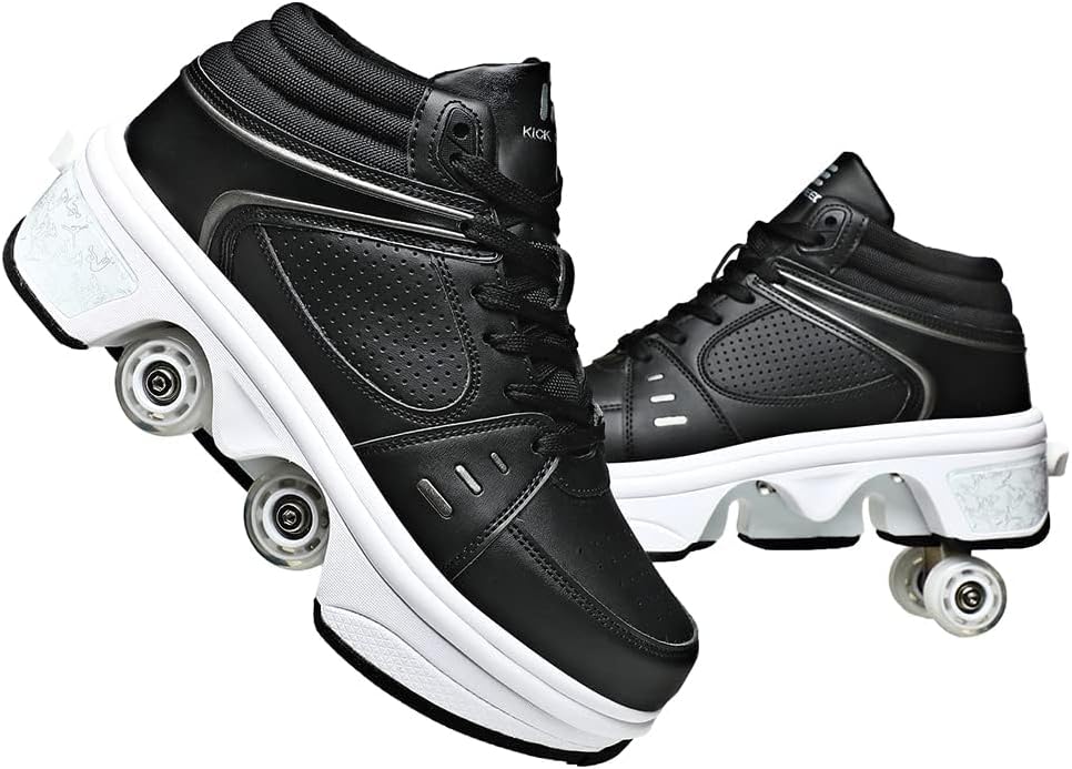 2-in-1 Roller Skates & Sneakers Unisex Retractable Wheels Outdoor Fun & Fitness Kick Roller Shoes