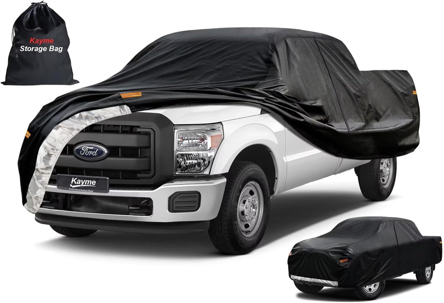 Kayme Truck Cover Custom Fit Ford F-250(1999-2000) Extended Cab Short Bed. Full Exterior Heavy Duty Outdoor Pickup Truck Car Cover Waterproof All Weather.Car Tarp for Wind Sun Dust Protection.Black