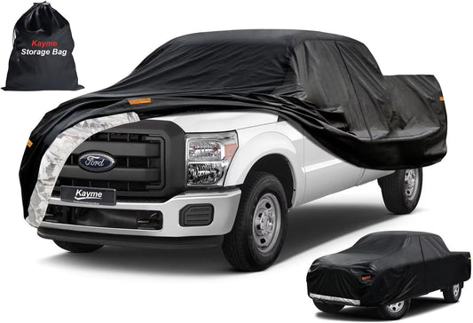 Kayme Truck Cover Custom Fit Ford F-250(1999-2000) Extended Cab Short Bed. Full Exterior Heavy Duty Outdoor Pickup Truck Car Cover Waterproof All Weather.Car Tarp for Wind Sun Dust Protection.Black