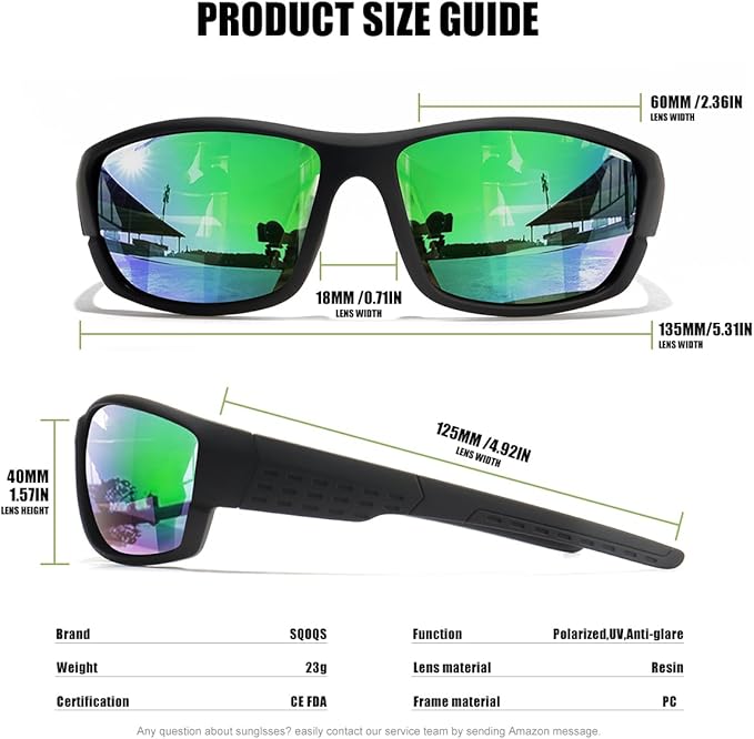 Polarized Sports Sunglasses Men UV400 Protection Lightweight Wrap Around Goggles for Cycling Fishing Driving Running