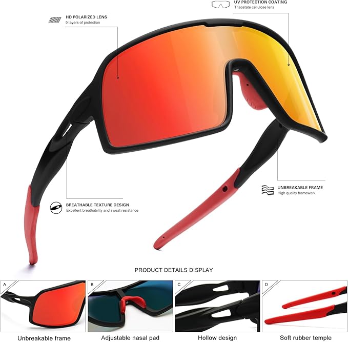 Polarized Sports Sunglasses for Men and Women Cycling Glasses UV Protection Goggles for Mountain Bike Running Fishing