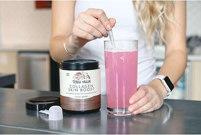 TERRA ORIGIN Collagen Hydrolyzed Peptide Powder | Supports Healthy Skin, Hair, and Nails | with Verisol and Vitamin C for Women and Men | Acai Berry