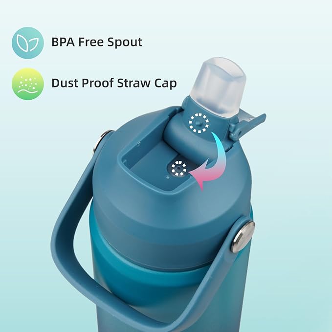 Insulated Water Bottle with Straw Lid,12 oz Stainless Steel Vacuum Metal Bottle with Silicone Handle,Vast