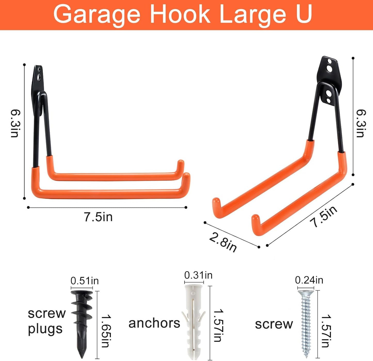 AOBEN Garage Hooks Heavy Duty, Steel Garage Storage Hooks, Utility Tool Hangers and Combinable Wall Mount for Organizing Ladder, Hold Chairs, Heavy Tools (Large U, 4 Pack)