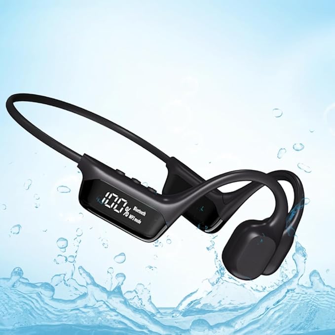HAO Swimming Headphones True Bone Conduction Open Ear Headset MP3 Player Built-in 32G Memory IP68 Underwater Waterproof Stereo Bluetooth Earphone for Driving Bicycling Running Skiing