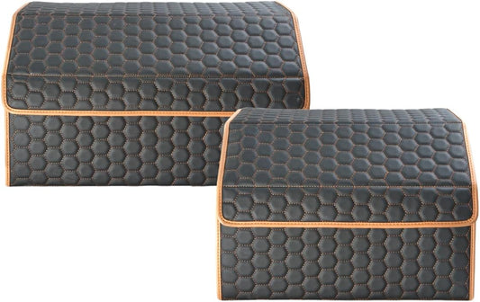 Car Organizers Set SUV Sedan Truck – Foldable Storage Boxes for Auto Accessories, Road Trips, Travel Essentials, Vehicle Organization, Great Gift for Men & Women Drivers – Hexy 17+21 Inch