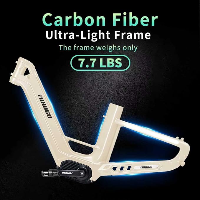 Carbon Fiber Electric Bike, 48V Dual Battery 128 Miles Ebike, Peak 1000W Motor 25MPH, 26'' Big Tires, 7-Speed, Hydraulic Brakes, Front Suspension Electric Bicycle for Men/Women Commuter