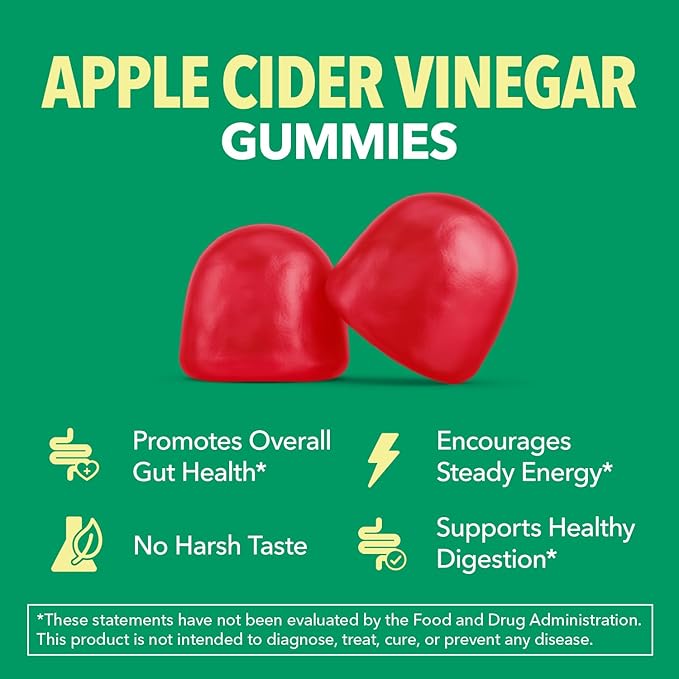 Apple Cider Vinegar Gummies - Organic ACV Vitamins for Digestive Health, Metabolism & Gut Support - 30 Count - Vegan, Non-GMO, Gluten-Free - Delicious Flavor & No Harsh Taste - 15 Day Supply