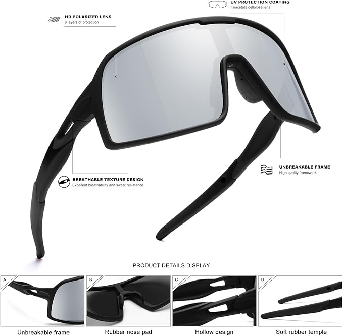 Polarized Sports Sunglasses for Men and Women Cycling Glasses UV Protection Goggles for Mountain Bike Running Fishing