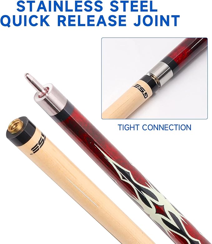 GSE Games & Sports Expert 58" 2-Piece Canadian Maple Hardwood Billiard Pool Cue Sticks for Men/Women, House or Commercial/Bar Use (Several Colors, Weight 18oz, 19oz, 20oz, 21oz Available)