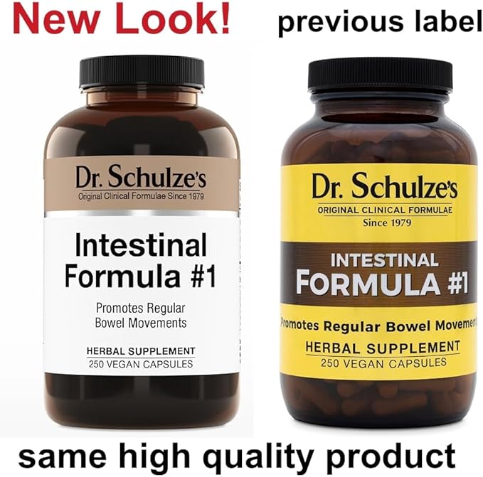 Dr. Schulze's Intestinal Formula #1 | All Natural Bowel Cleanse | Promotes Regular Bowel Movements | Improves Detoxification | Strong Herbal Formula | Family Size | 250 ct Vegan - Packaging May Vary