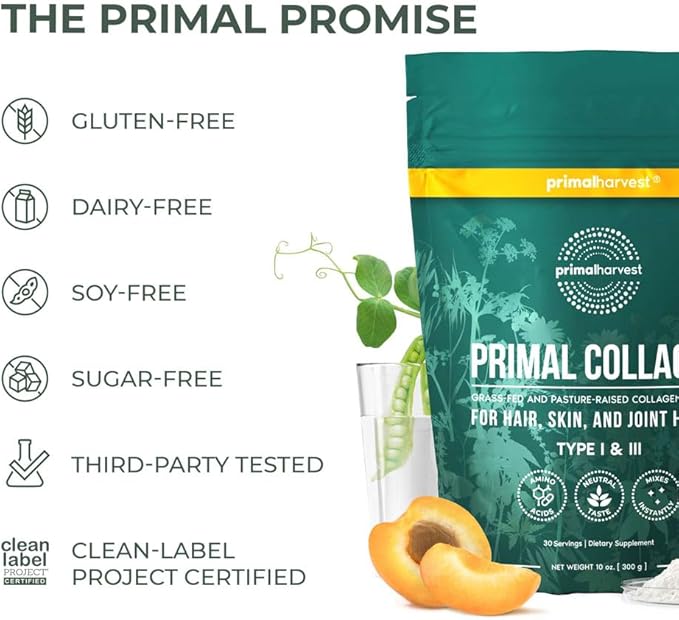 Primal Harvest Collagen Powder for Women or Men Primal Collagen Peptides Powder Type I & III, 10 Oz Collagen Protein Powder for Hair, Skin, Nails (Single, Original)