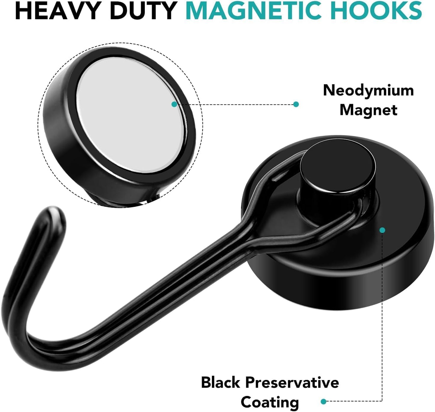 DIYMAG Black Magnetic Hooks, 110LBS Strong Magnetics Heavy Duty, Magnet Hook with Metal Hanger for Hanging Refrigerator Home Kitchen Office, 16Pack