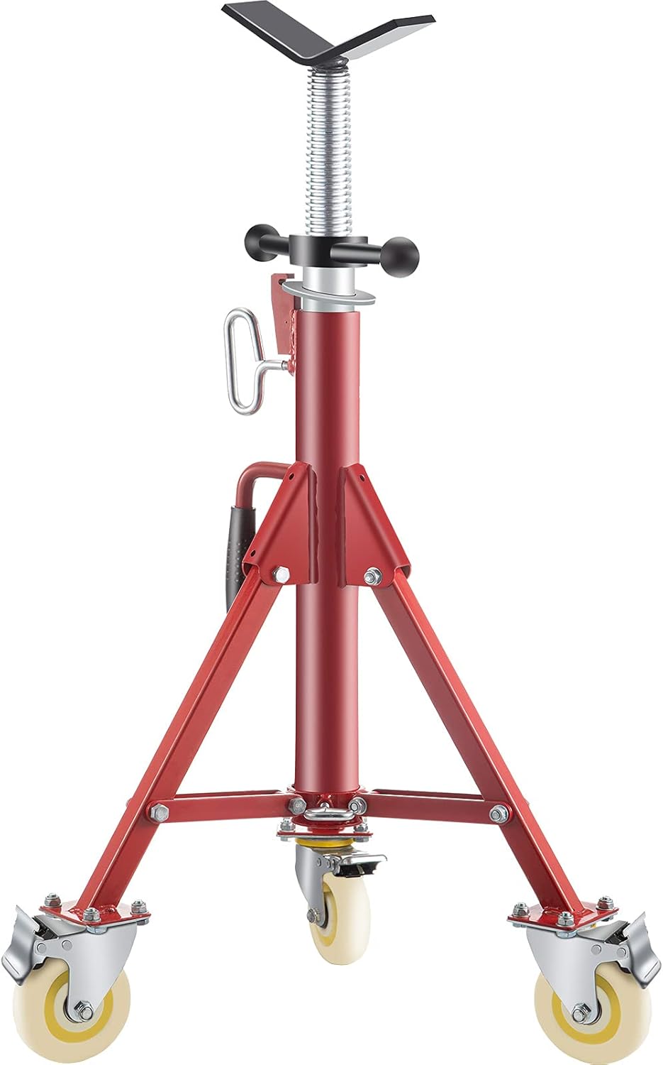 VEVOR Pipe Stand, Pipe Jack Stands with Casters Adjustable Height 28-52 Inch, V Head Pipe Stand 882 LB, Folding Portable Pipe Stands 1/8 to 12 Inch Pipe Supporting, Steel Jack Stand