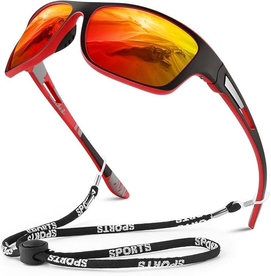 Polarized Sports Sunglasses for Men Women,Fishing Driving Rectangular Goggles UV400 Protection