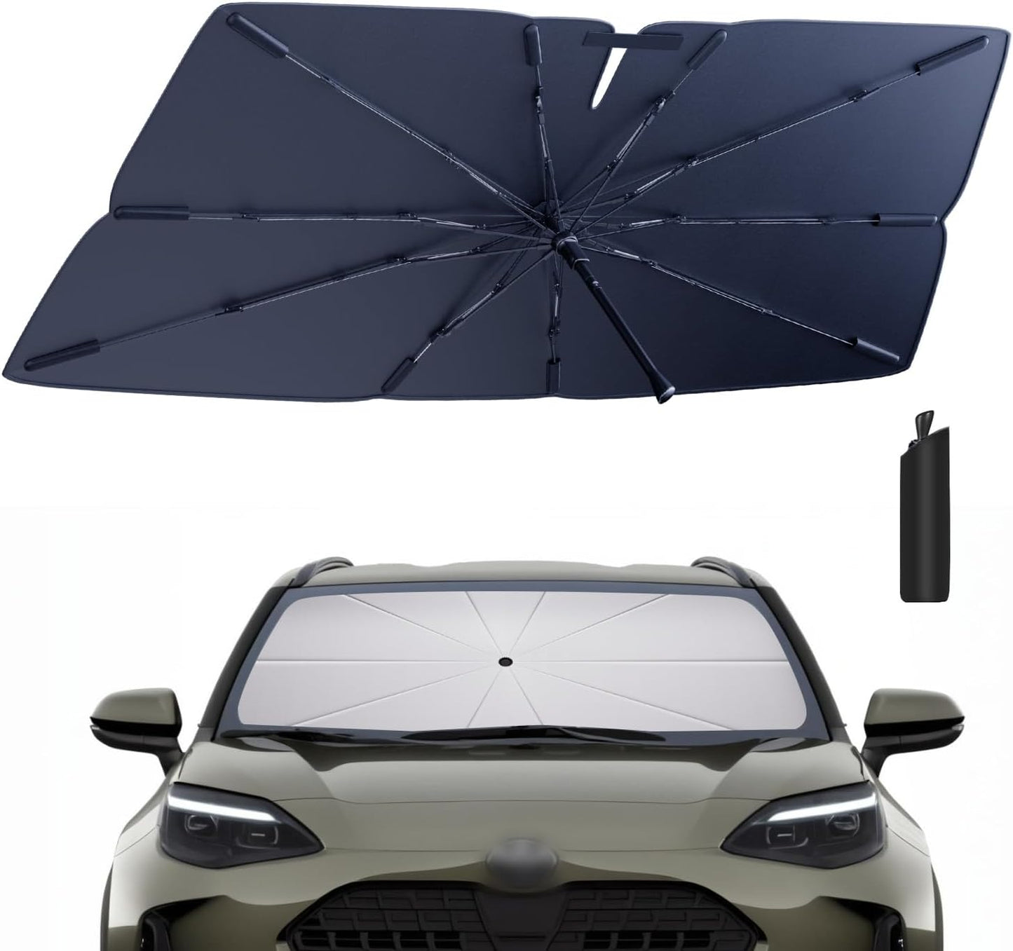 Windshield Sun Shade Umbrella for 2021-2025 Toyota Yaris Accessories: Custom Fit 210T Silver, Foldable Sunshade Front Window Sun Visor, Blocks UV Rays, Keeps Car Cool for L/LE/XLE