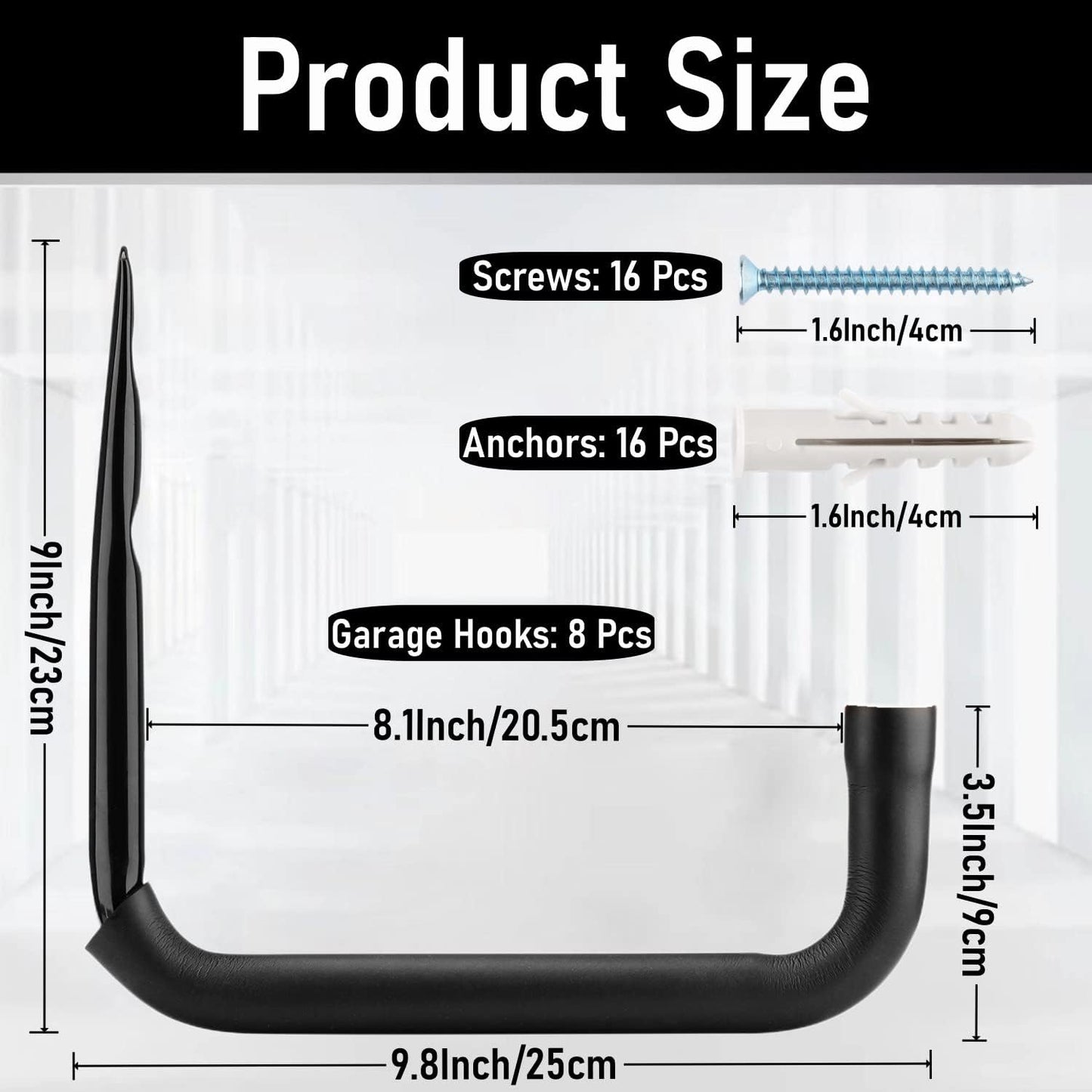 8 Pack Ladder Hooks 9.8Inch Garage Storage Utility Hook Heavy Duty Wall Mounted Storage Organizer Hanging Folding Chair Bike Ski Tool