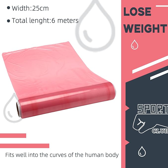 60 Meters Rose Red Osmotic Plastic Body Wrap, Workout and Sweat Enhancer Stomach Wrap Body Wrap Film Applicator Power Wrap(1 Rolls)