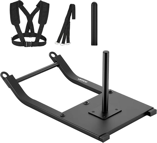 VEVOR Weight Sled, Steel Power Sled, Fitness Strength Training Sleds for Athletic Exercise Speed Improvement, Workout Fitness Equipment with Harness, Compatible with 1/2 in Weight Plates, Black