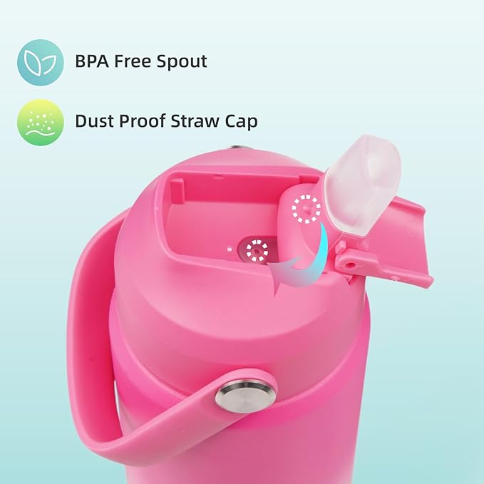 Insulated Water Bottle with Straw Lid,40 oz Stainless Steel Vacuum Metal Bottle with Silicone Handle,Cherry Blossom