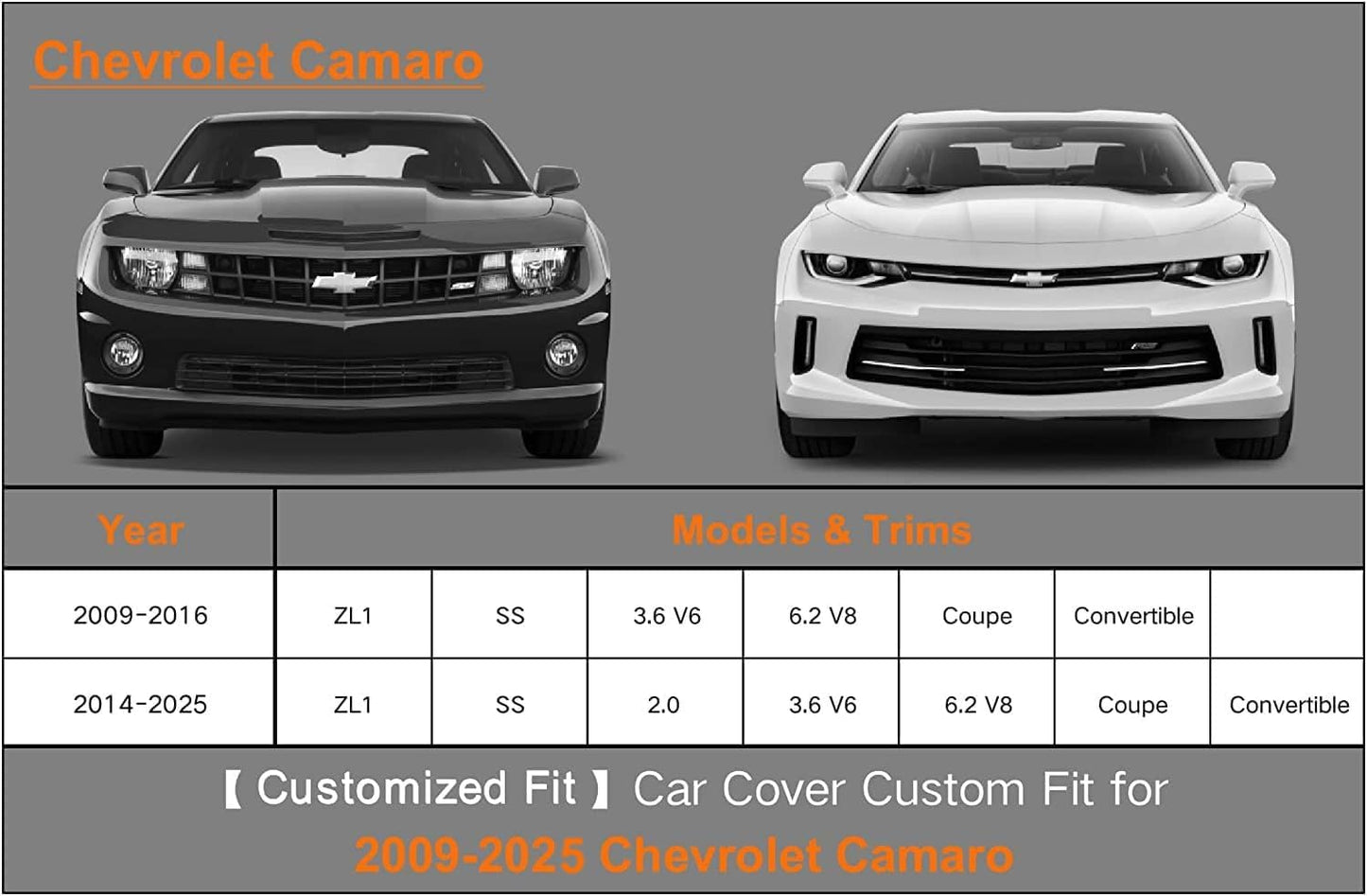 Kayme 6 Layers Car Cover Custom Fit for Chevrolet Chevy Camaro (2010-2025) Waterproof All Weather for Automobiles, Outdoor Full Cover Rain Sun UV Protection.Sliver