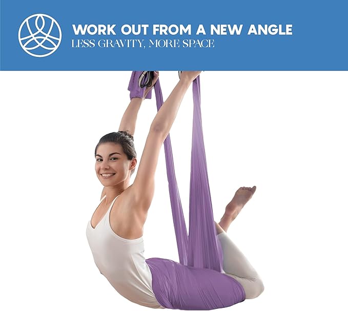 Aerial Silk Yoga Hammock & Swing for Home, Inversion Exercises, Starter Kit for All Levels - Durable with Extension Straps, Carabiners, and Pose Guide