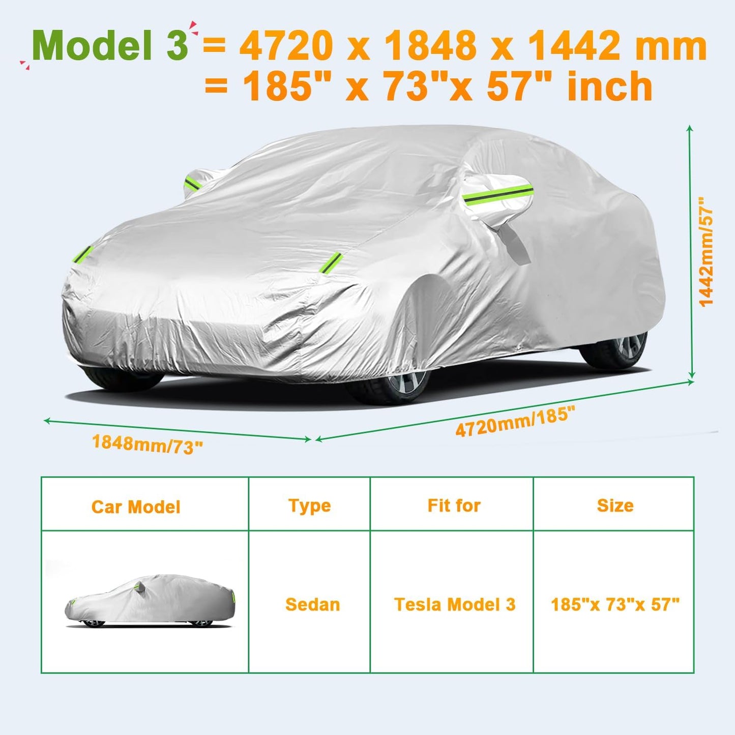 Custom Fit Car Cover for Tesla Model 3, All-Weather Protection, Anti-Scratch, Waterproof Blocks Rain/Sun/Snow/Dust