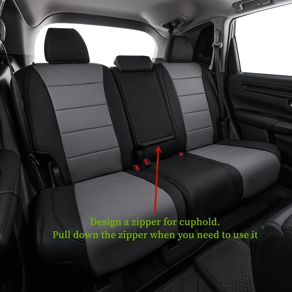 coverdream CRV Seat Covers Custom Fit for 2017-2021 2022 Honda CRV LX,EX,SE,EX-L,Touring,Hybrid,Full Coverage Waterproof Leather Car Seat Protector(Full Set,Black/Gray)