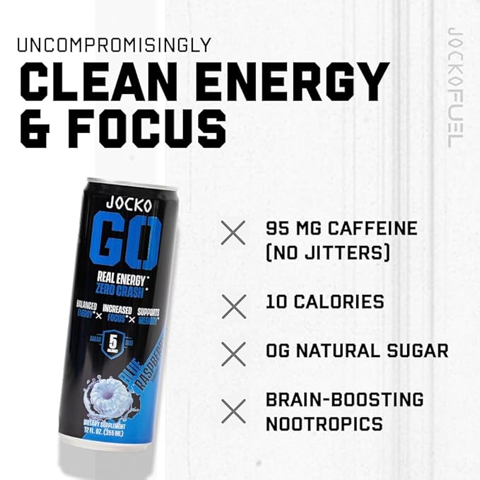 Jocko GO Energy Drink - Keto, Vitamin B12, Vitamin B6, Electrolytes, L Theanine, Magnesium- Energy Boost, Sugar Free Nootropic Monk Fruit Blend - 12 Pack (Iced Tea - Lemonade)