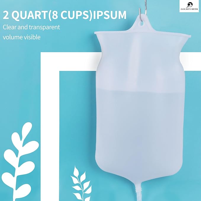 Silicone Enema Bag Kit - 2 Quart Capacity, 5 Multi-Size Reusable, Controlled Water Flow for Colon Detox Cleanse Enemas