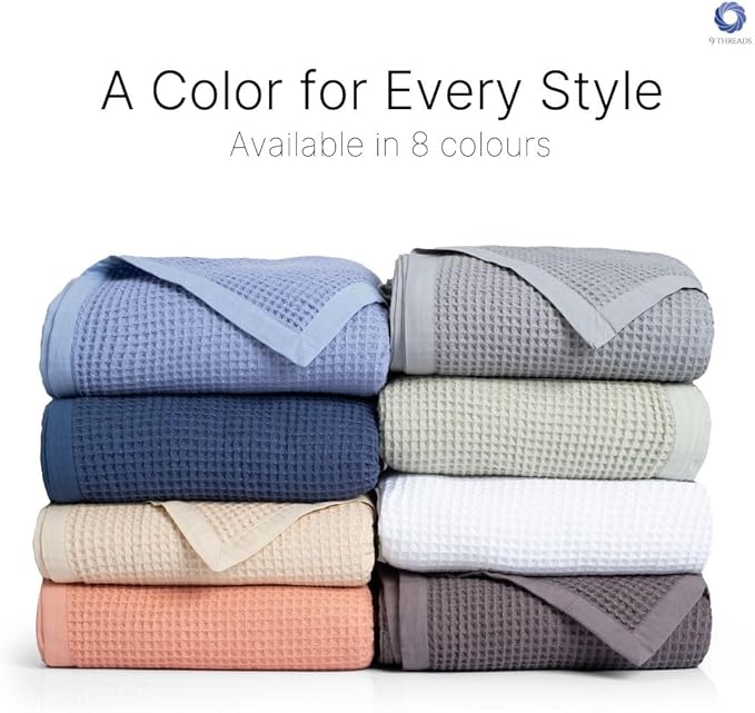 GOTS Certified Organic Cotton Waffle Weave Blanket, Queen Bed Size, 90"X90"Cozy Throw Blanket for Couch, Modern Home Decor, Throw Blankets, Waffle Blanket, Soft Bed Blankets - Powder Blue