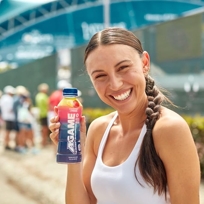 A-GAME Sports Drink, Strawberry Lemonade, The Ultimate Hydration Sports Beverage for Athletes, 8 Essential Vitamins including B, C, & E plus Natural Sea Salt Electrolytes, All Natural Flavors & Sweeteners, Gluten Free, 16.9 Fl Oz (Pack of 12)