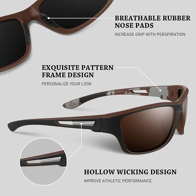 Polarized Sports Sunglasses for Men Women,Fishing Driving Rectangular Goggles UV400 Protection