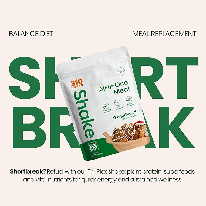 310 Nutrition All-In-One Meal Replacement Shake Powder - Plant-Based Protein Smoothie Blend w/High Fiber, Probiotics & Adaptogens - Low Carb, Vegan, Keto & Paleo Friendly - Gingerbread - 28 Srv